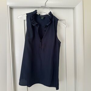J. Crew Button-Up Sleeveless Blouse, Ruffle Collar Detail
